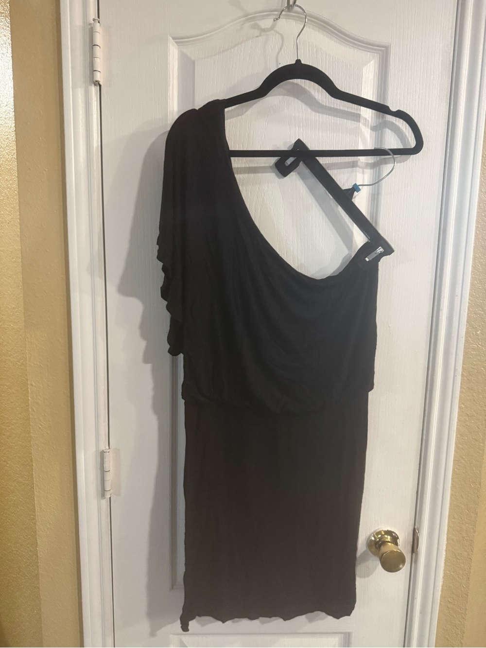Black One-Shoulder Draped Women's Knit Dress